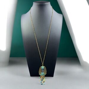 Bohemian Turquoise Tassel Necklace Mother Of Pearl Pendant Festival Statement XL